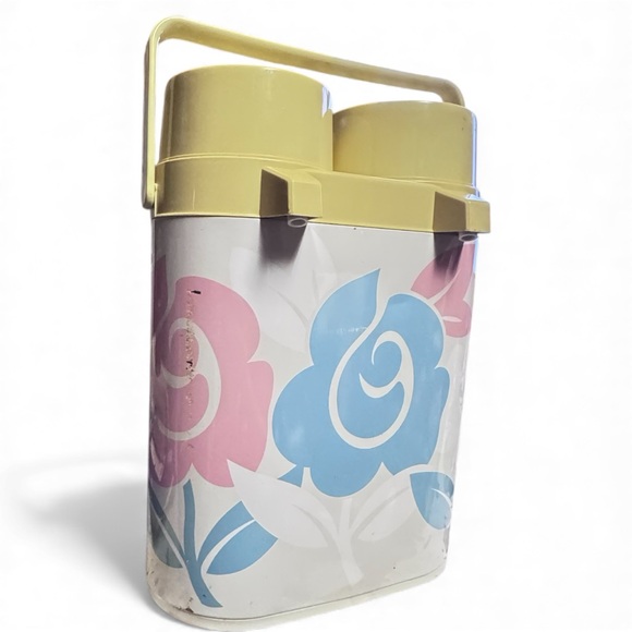 VTG Tupperware Twin Airpot Double Thermos W/ Pastel Floral Design & Box Clean